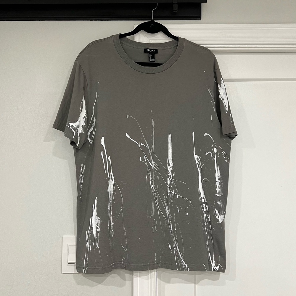 Mens Forever 21 Grey DIY Paint Splatter T-Shirt, L